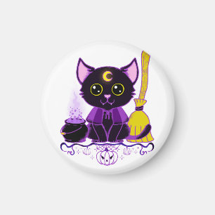Imã Bruxa de Gato Preto de Halloween Fofo
