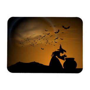 Ímã Bruxa de Halloween e Caldeirão com Bats