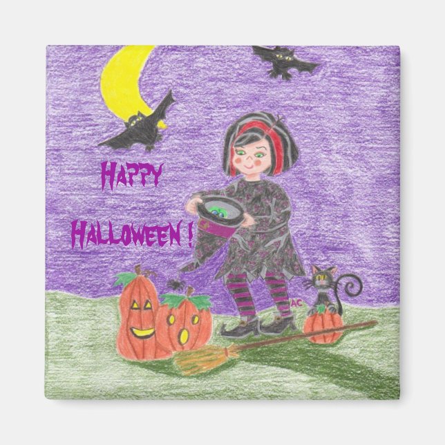 Imã Bruxa de Halloween ímã roxo! (Frente)