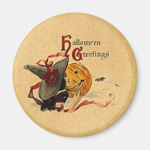 Imã Bruxa de Halloween Vintage Com Fitas Vermelhas