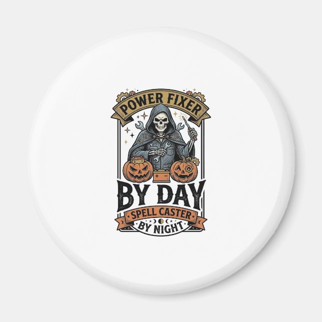Imã Bruxa de Reparo de Bateria Camisa de Halloween Eng (Frente)