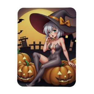 Ímã Bruxa do Dia das Bruxas Verdes no Jack O-Lanterna