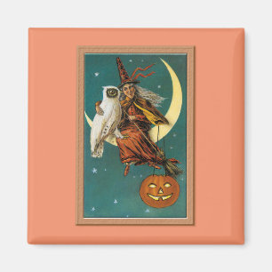 Imã Bruxa e Coruja Nostálgicas Feliz Halloween