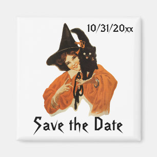 Imã Bruxa e Gato de Halloween Vintage, Salve a Data!