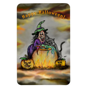 Ímã Bruxa e gato preto, Feliz Halloween!