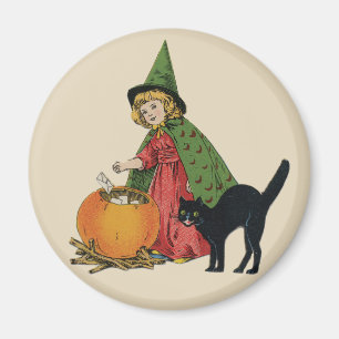 Imã Bruxa e Gato Vintage de Halloween, Ellen Clapsaddl