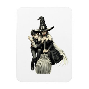 Ímã Bruxa e Menino do Halloween: Duo Mágico Escuro