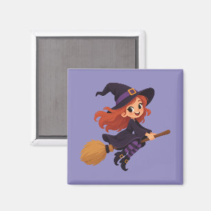 Imã Bruxa Fofa em Ilustração de Cartoon de Halloween c