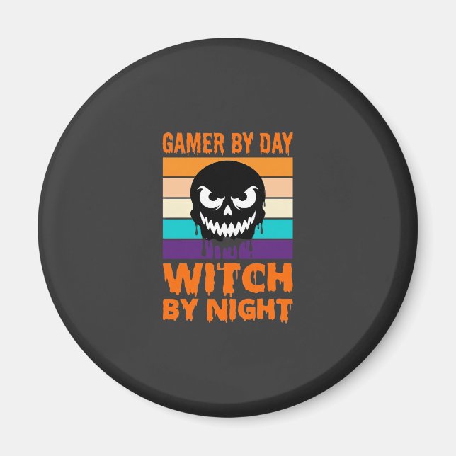 Imã Bruxa Gamer Halloween Crânio Retro (Frente)