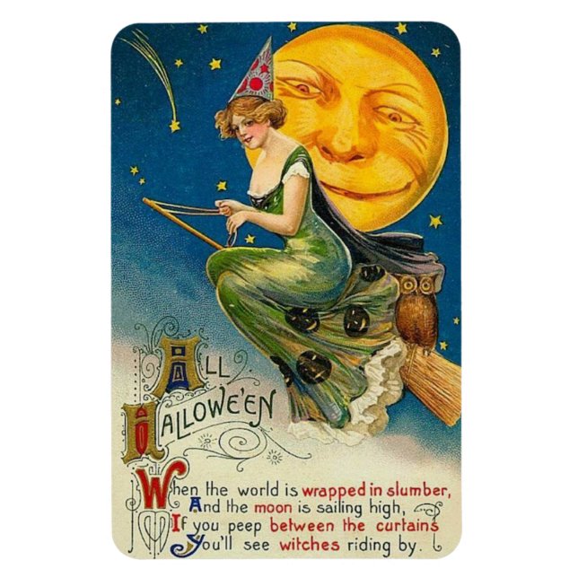 Ímã Bruxa Halloween Andando Por Vintage (Vertical)