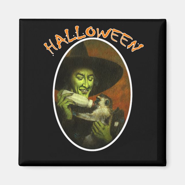 Imã Bruxa Halloween E Macaco Voador (Frente)