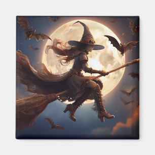 Imã Bruxa Steampunk do Voo ao Luar de Halloween