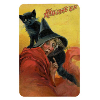 Ímã Bruxa Vermelha Halloween e Vintage Gato Negro