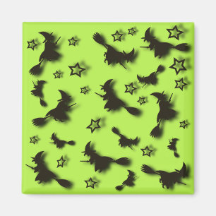 Imã bruxa voadora entre as estrelas na noite de Hallow