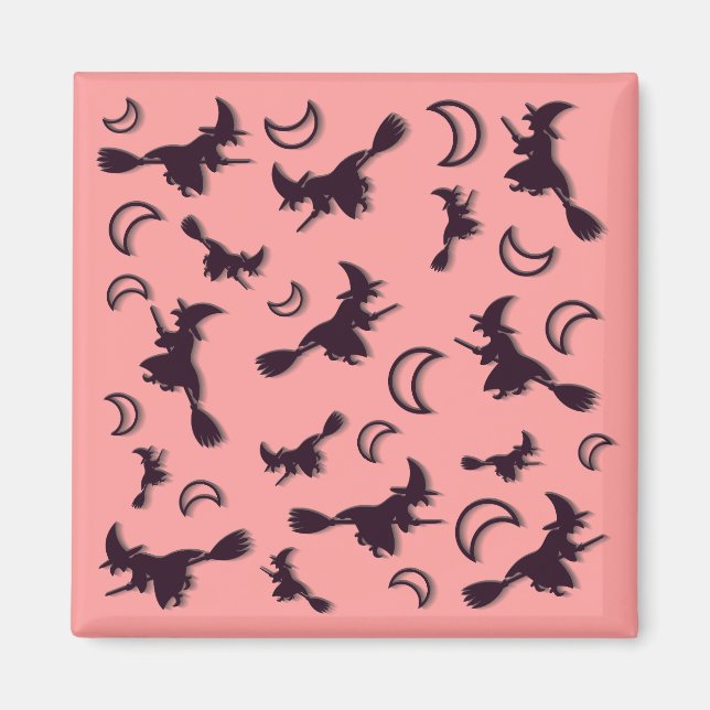 Imã Bruxa voadora entre meia lua na noite de Halloween (Frente)