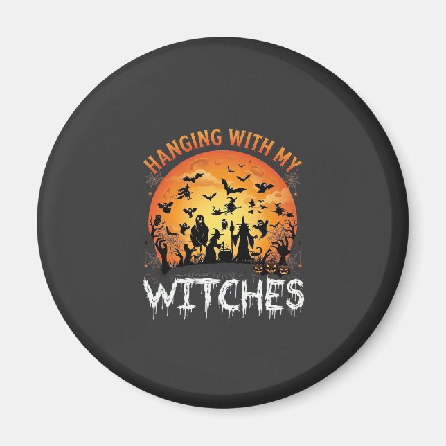 Imã Bruxas Penduradas Lua de Halloween Morcegos Abóbor (Frente)