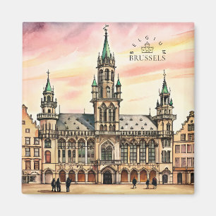 Imã Bruxelas Bélgica Aquarela Grande Palácio