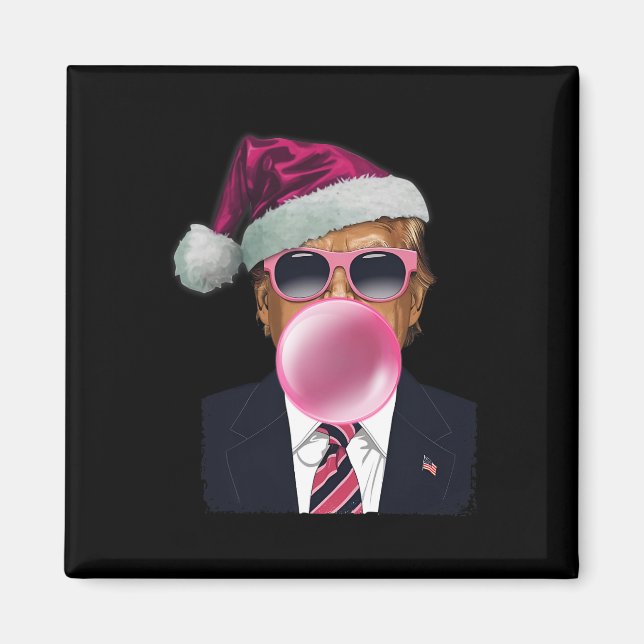 Imã Bubblegum Trump Soprando Chiclete Natal Rosa  (Frente)