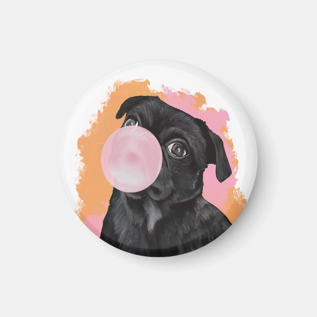 Imã Bublegum Rosa Pug Preto Retroativo (Frente)