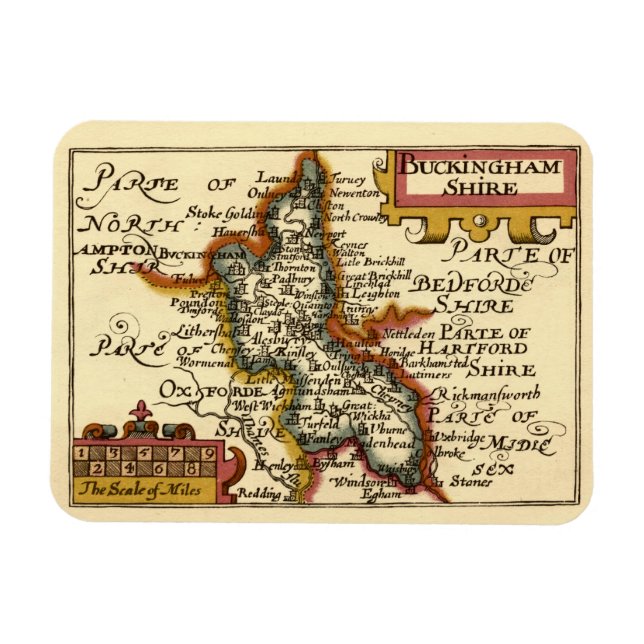 Ímã Buckinghamshire County England Antigo Mapa Antiquá (Horizontal)