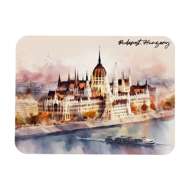 Ímã Budapest Hungary Watercolor Painting Panorama View (Horizontal)