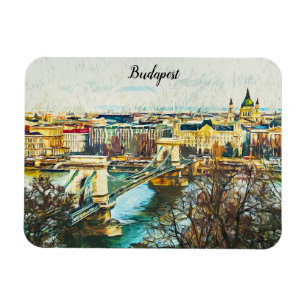 Ímã Budapest Hungria Oil Paint Panorama View