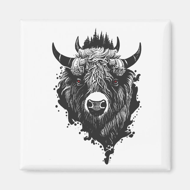 Imã Buffalo Bison Selvagem Natureza Animal Ilustração  (Frente)