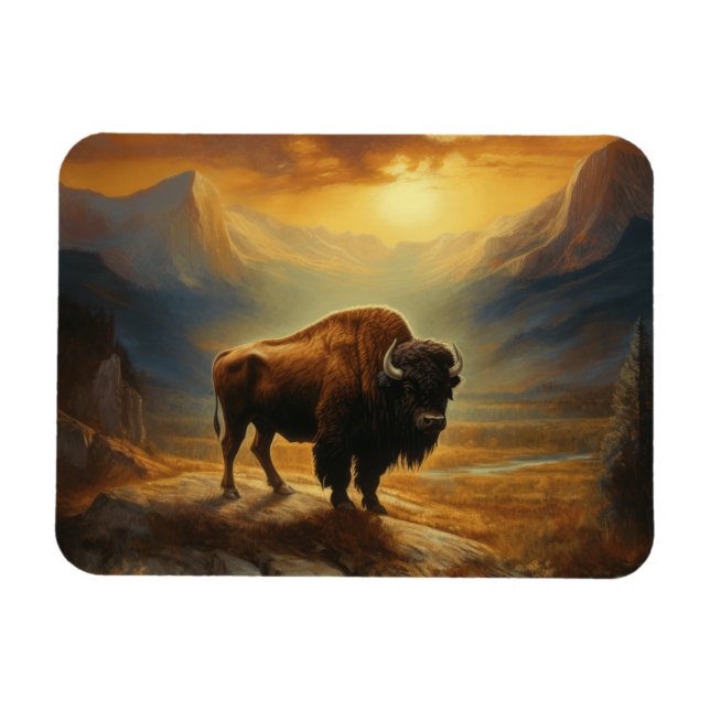 Ímã Buffalo Bison Sunset Silhouette (Horizontal)