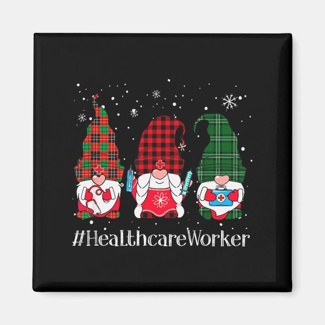Imã Buffalo Plaid Gnome Healthcare Worker Nurse Christ (Frente)
