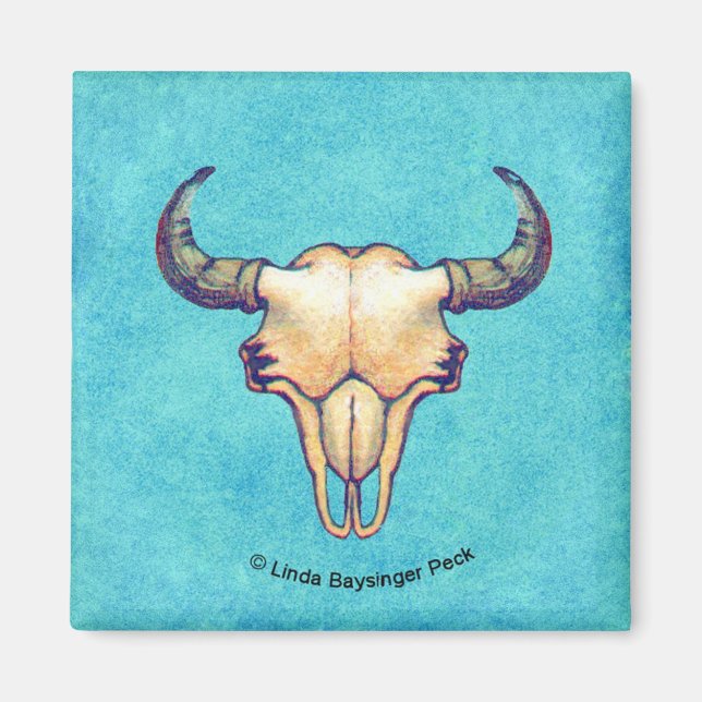 Imã Buffalo Skull Turquoise Ocidental (Frente)