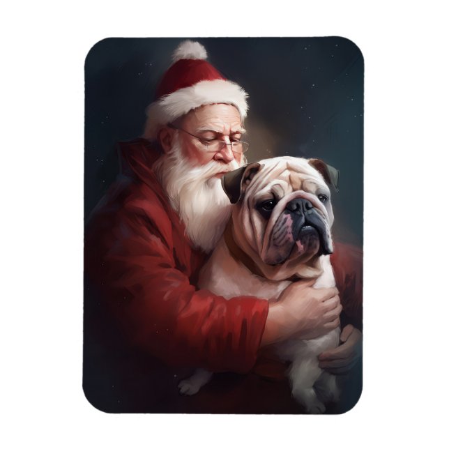 Ímã Buldogue com Papai Noel Natal Festivo (Vertical)