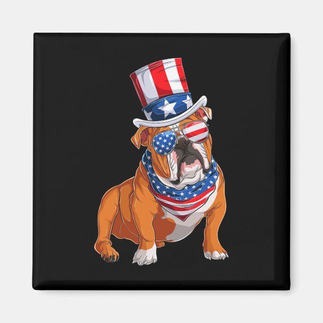 Imã Buldogue Dog 4 de julho Bandeira Americana (Frente)
