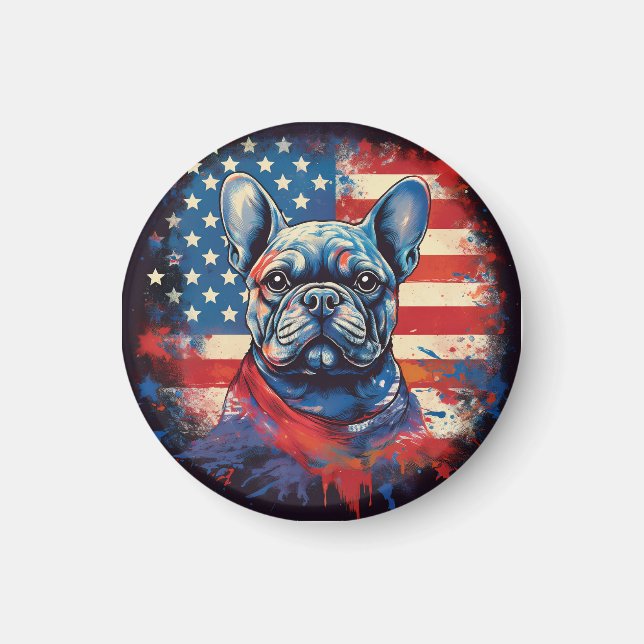 Imã Buldogue Francês e Bandeira Americana Incomodada (Frente)