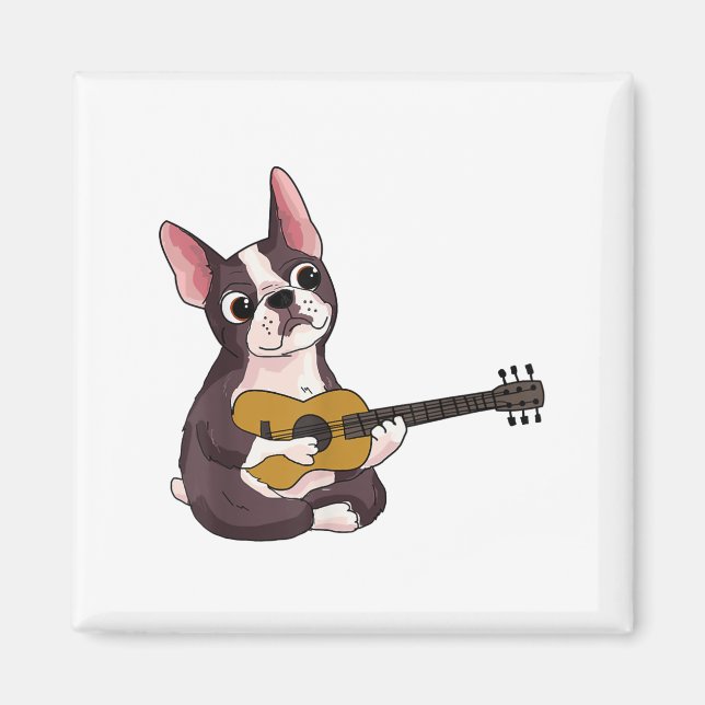 Imã Buldogue Francês Tocando Violão Engraçado Guitarri (Frente)