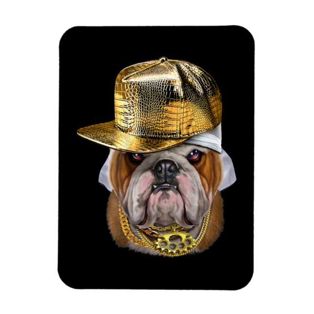 Ímã Buldogue Inglês Grumpy vestindo Rapper Hip Hop (Vertical)