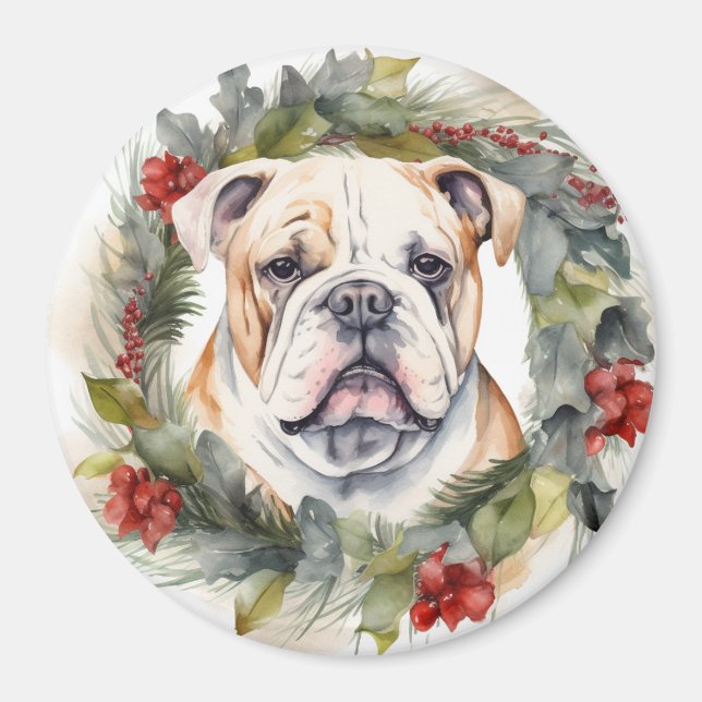 Imã Buldogue Wreath Festivo Wreath (Frente)