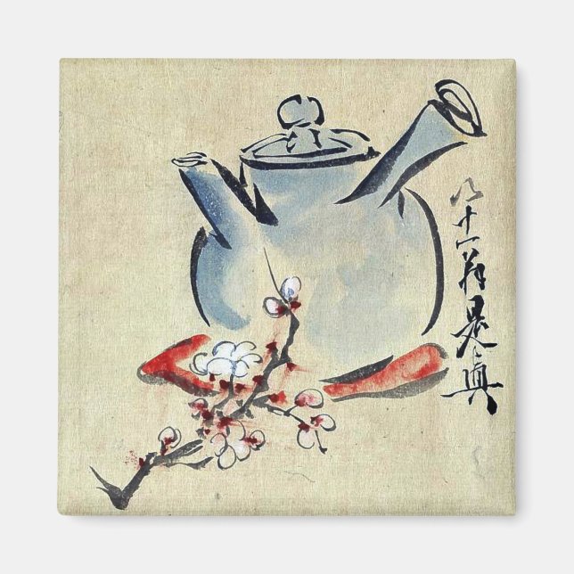 Imã Bule com cereja ou ameixa florescendo Ukiyoe (Frente)