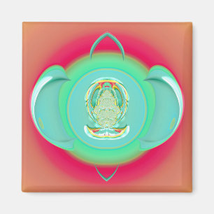 Imã BULE DE CHÁ VERDE ~ Fractal ~ Rosa Verde Amarelo ~