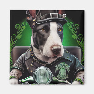 Imã Bull Terrier Cão Dirigindo Bicicleta Dia de São Pa