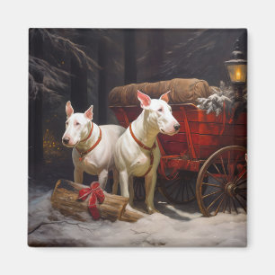 Imã Bull Terrier Nevado Trineo Navidad Decoración