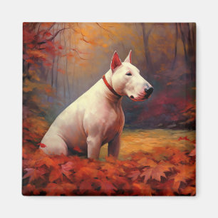 Imã Bull Terrier no outono deixa cair inspiração