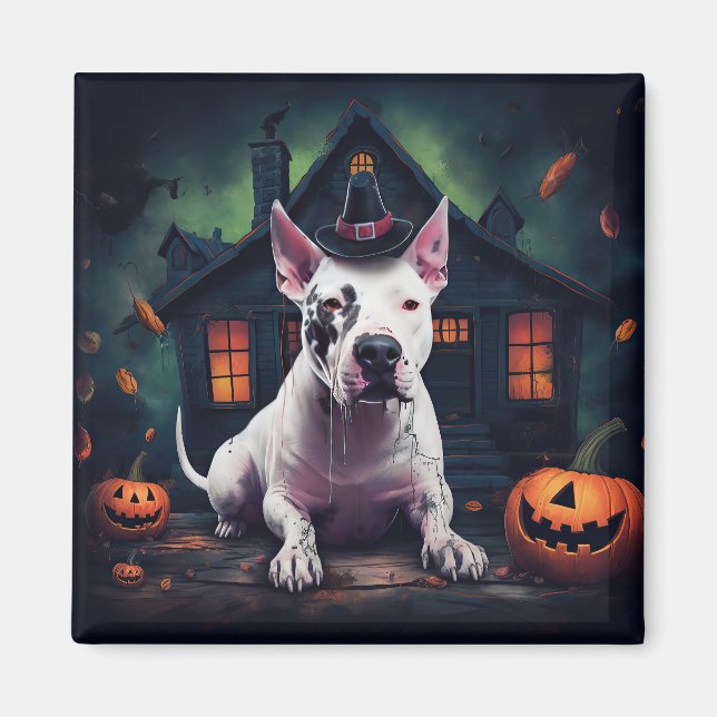 Imã Bull Terrier Pumpkins Halloween Scary (Frente)