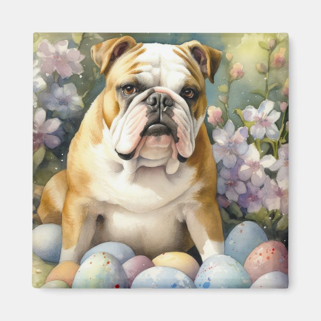Imã Bulldog com Ovos de Páscoa Feriado (Frente)
