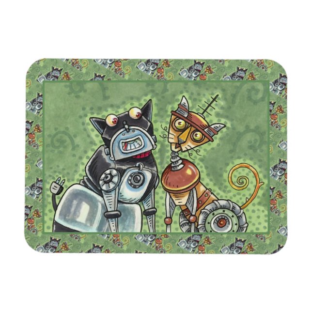 ÍMÃ BULLDOG DE ROBÔ ADORÁVEL E FELINE AMIGO FURIOSO (Horizontal)