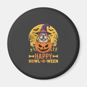 Imã Bulldog engraçado Halloween Feliz Howl-O-Ween Vint