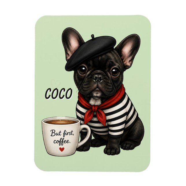 Ímã Bulldog Francês com café (Vertical)