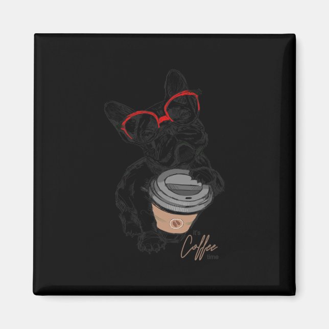 Imã Bulldog Francês com Gles Café Presente (Frente)