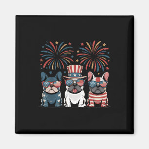 Imã Bulldog Francês EUA Bandeira Americana Fogos de Ar
