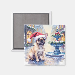 Imã Bulldog Francês Fonte da Cidade Nevada Papai Noel 