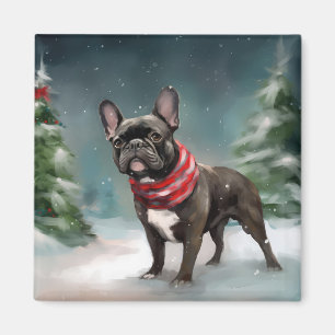 Imã Bulldog Francês na Neve Natal